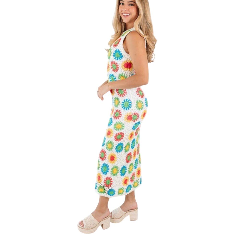 J.MARIE $280 The Macie Crochet Midi Lined Boho Dress Size XL